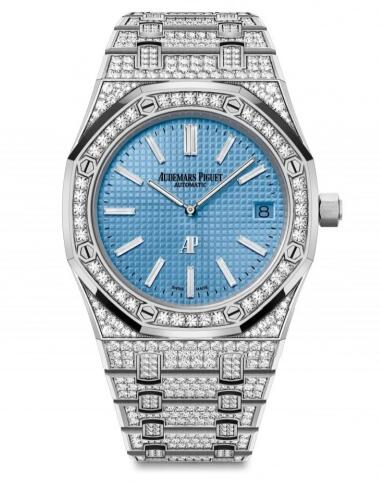 Review Audemars Piguet Royal Oak Extra-Thin White Gold Diamond Blue Replica Watch 15202BC.ZZ.1241BC.02 - Click Image to Close