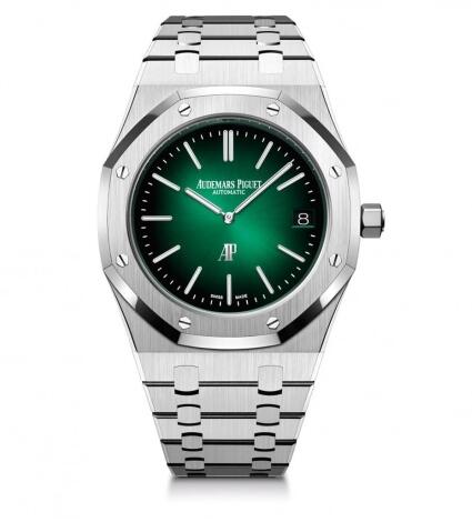 Review Audemars Piguet Royal Oak Extra-Thin Platinum / Green Replica Watch 15202PT.OO.1240PT.01 - Click Image to Close