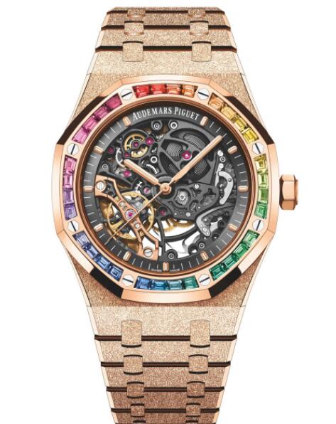 Review Replica Audemars Piguet Royal Oak 41 Double Balance Wheel Openworked Frosted Pink Gold Rainbow Watch 15412OR.YG.1224OR.01