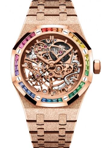 Review Replica Audemars Piguet Royal Oak 37 Double Balance Wheel Openworked Frosted Pink Gold Rainbow Watch 15468OR.YG.1259OR.01 - Click Image to Close