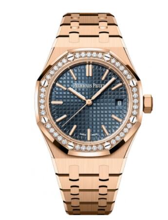 Review 2022 Audemars Piguet Royal Oak Selfwinding 37 Pink Gold - Diamond Blue Replica Watch 15551OR.ZZ.1356OR.02 - Click Image to Close