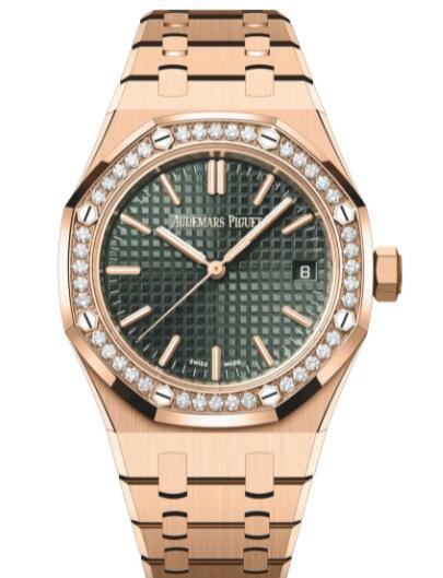 Review 2022 Audemars Piguet Royal Oak Selfwinding 37 Pink Gold - Diamond Khaki Green Replica Watch 15551OR.ZZ.1356OR.03 - Click Image to Close