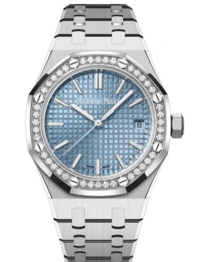 Review 2022 Audemars Piguet Royal Oak Selfwinding 37 Stainless Steel - Diamond Light Blue Replica Watch 15551ST.ZZ.1356ST.01 - Click Image to Close