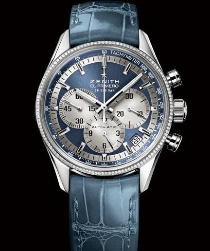 Review Zenith Watch for Women Replica Watch Zenith El Primero 36'000 VPH 38mm Lady 16.2150.400/51.C705 Steel - Diamonds - Blue Dial - Blue Alligator Strap