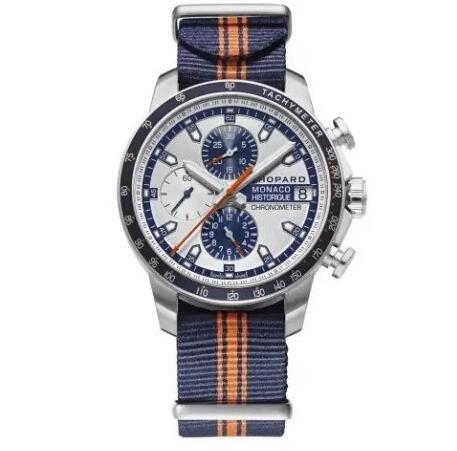 Review Chopard Classic Racing Watch Replica Grand Prix de Monaco Historique Chronograph White Dial Blue Fabric Limited Edition Men's Watch 168570-3004 - Click Image to Close