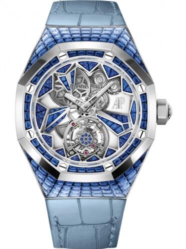 Review Replica Audemars Piguet Royal Oak Concept Flying Tourbillon White Gold Baguette Sapphire Watch 26228BC.SS.D314CR.01 - Click Image to Close