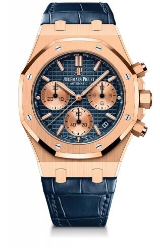 Review Audemars Piguet Royal Oak Chronograph 41 Yellow Gold Blue Alligator Replica Watch 26239OR.00.D315CR.01