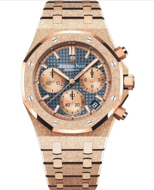 Review Audemars Piguet Royal Oak Chronograph 41 Frosted Pink Gold Blue Bracelet Replica Watch 26239OR.GG.1224OR.01