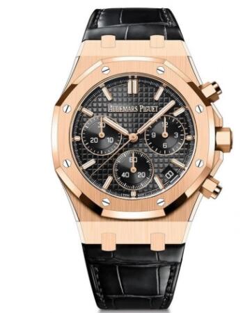 Review 2022 Audemars Piguet Royal Oak Chronograph 41 Pink Gold Black Strap Replica Watch 26240OR.OO.D002CR.01