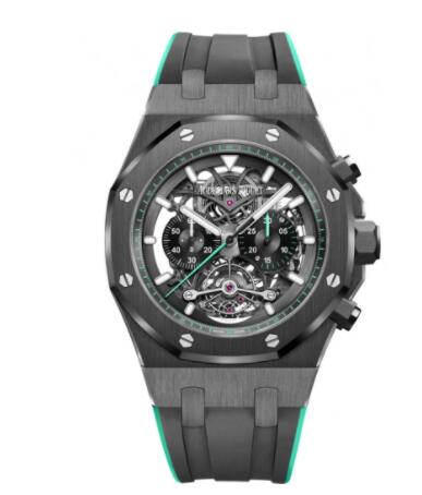 Review Audemars Piguet Royal Oak Tourbillon Chronograph Openworked Ceramic Green Replica Watch 26343CE.OO.D002CA.03 - Click Image to Close