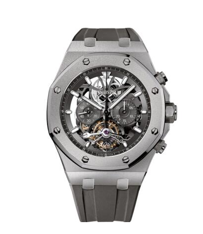 Review Audemars Piguet Royal Oak Tourbillon Chronograph Openworked Titanium Boutique Edition Replica Watch 26347TI.GG.D004CA.02 - Click Image to Close