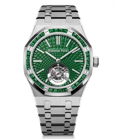 Review Audemars Piguet Royal Oak Self-Winding Flying Tourbillon Titanium / Emerald / Green Replica Watch 26532IC.EE.1220TI.01 - Click Image to Close
