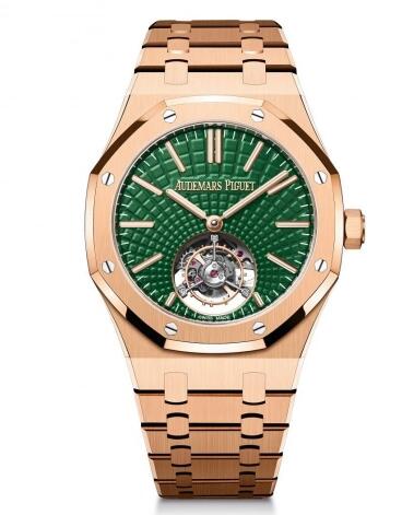 Review Audemars Piguet Royal Oak Self-Winding Flying Tourbillon Pink Gold / Green Replica Watch 26533OR.OO.1220OR.01 - Click Image to Close