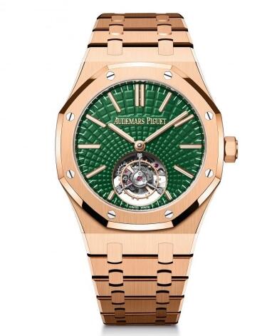 Review Audemars Piguet Royal Oak Self-Winding Flying Tourbillon Pink Gold / Green Replica Watch 26533OR.OO.1220OR.01