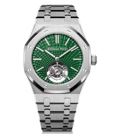 Review Audemars Piguet Royal Oak Self-Winding Flying Tourbillon Titanium / Green Replica Watch 26534TI.OO.1220TI.01 - Click Image to Close