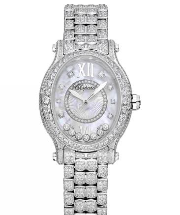 Review Chopard Happy Sport Oval Watch Cheap Price 31 X 29 MM AUTOMATIC WHITE GOLD DIAMONDS 275372-1002