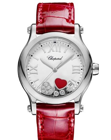 Review Chopard Happy Hearts Watch Cheap Price 36 MM QUARTZ STAINLESS STEEL DIAMONDS STABILIZED RED STONE 278582-3005