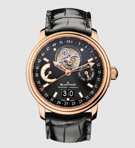 Review Replica Blancpain Léman Tourbillon Semainier Grande Date Red Gold / Black / Alligator Watch 2925-3630-53B - Click Image to Close