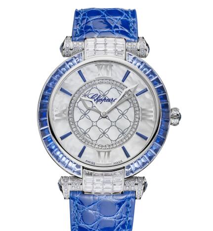 Review Chopard Imperiale Joaillerie Watches for sale Review Replica 40 MM AUTOMATIC WHITE GOLD IAMONDS SAPPHIRES 384239-1013 - Click Image to Close