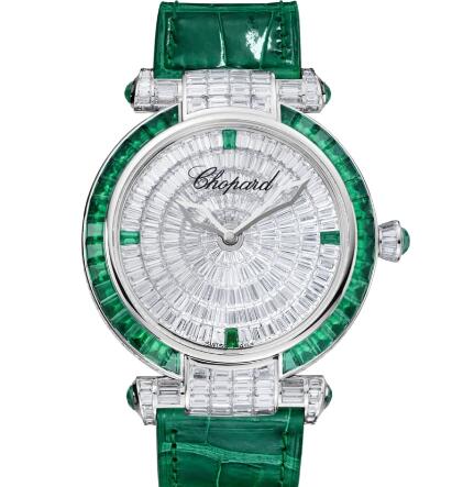 Review Chopard Imperiale Joaillerie Watches for sale Review Replica 40 MM AUTOMATIC WHITE GOLD DIAMONDS EMERALDS 384240-1004 - Click Image to Close