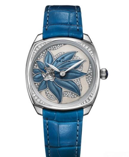 Review Zenith Watch for Women Replica Watch Zenith Star 33 mm 45.1972.681/36.C757 White Gold - Diamonds - Blue Enamel Dial - Alligator Strap