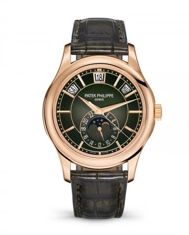 Review Patek Philippe Annual Calendar 5205 Rose Gold Green Replica Watch 5205R-011 - Click Image to Close