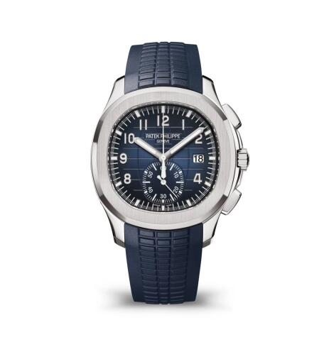 Review Patek Philippe Aquanaut Chronograph 5968 White Gold Blue Rubber Replica Watch 5968G-001 - Click Image to Close