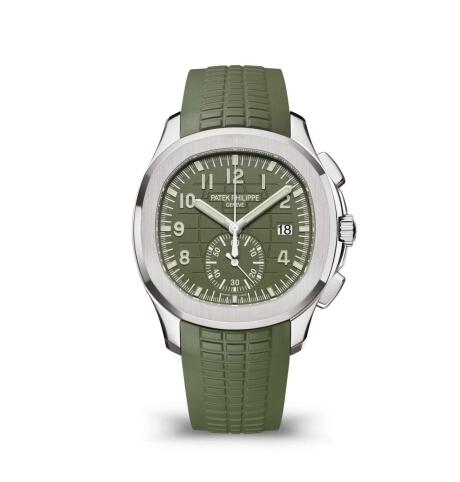 Review Patek Philippe Aquanaut Chronograph 5968 White Gold Green Rubber Replica Watch 5968G-010 - Click Image to Close