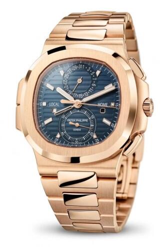 Review Replica Patek Philippe Nautilus Travel Time Rose Gold Blue Watch 5990/1R-001 - Click Image to Close