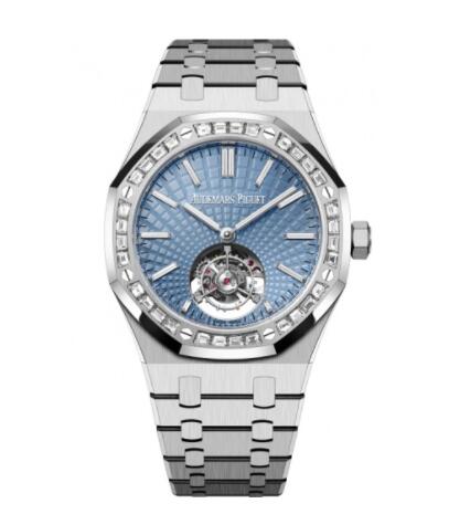 Review Audemars Piguet Royal Oak Self-Winding Flying Tourbillon Platinum Baguette Ice Blue 6535PT.ZZ.1220PT.01 Replica Watch - Click Image to Close