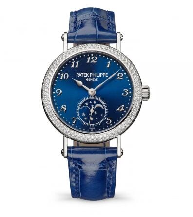 Review Patek Philippe Moonphase 7121 White Gold Diamond Blue Replica Watch 7121/200G-001