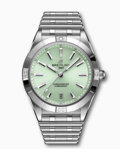 Review Breitling Chronomat Automatic 36 Stainless Steel Mint Green A10380101L1A1 Replica Watch - Click Image to Close