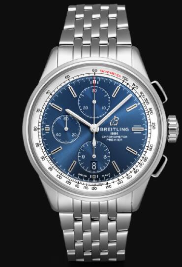 Review Replica Breitling Premier Chronograph 42 Stainless Steel - Blue Watch A13315351C1A1
