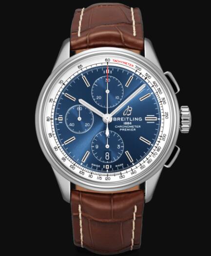Review Breitling Premier Chronograph 42 Stainless Steel - Blue Replica Watch A13315351C1P1