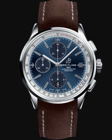 Review Replica Breitling Premier Chronograph 42 Stainless Steel - Blue Watch A13315351C1X2