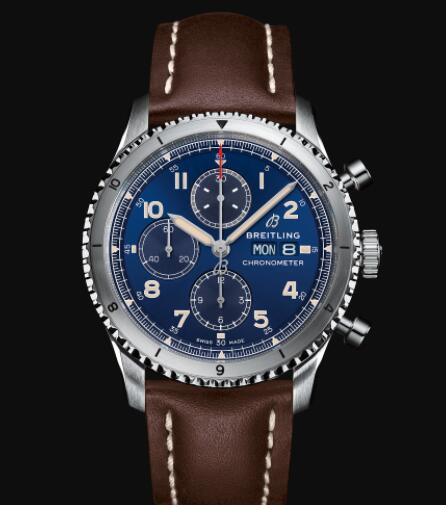 Review Breitling Aviator 8 Chronograph 43 Stainless Steel - Blue Replica Watch A13316101C1X4 - Click Image to Close