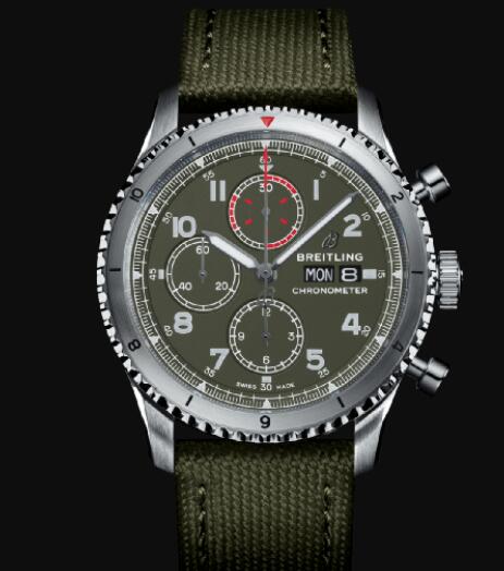 Review Breitling Aviator 8 Chronograph 43 Curtiss Warhawk Stainless Steel - Green Replica Watch A133161A1L1X1
