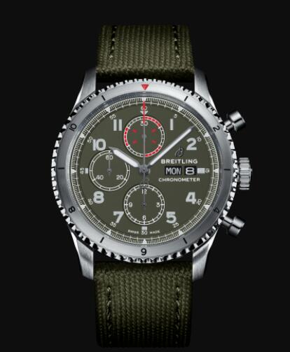 Review Breitling Aviator 8 Chronograph 43 Curtiss Warhawk Stainless Steel - Green Replica Watch A133161A1L1X2