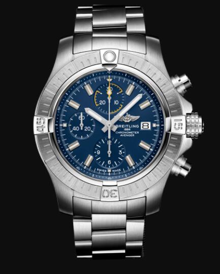 Review Breitling Avenger Chronograph 45 Stainless Steel - Blue Replica Watch A13317101C1A1