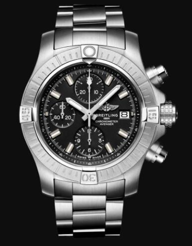 Review Breitling Avenger Chronograph 43 Stainless Steel - Black Replica Watch A13385101B1A1 - Click Image to Close