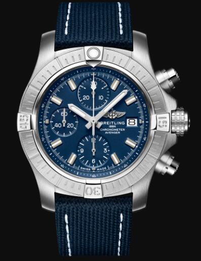 Review Replica Breitling Avenger Chronograph 43 Stainless Steel - Blue Bold Watch A13385101C1X1