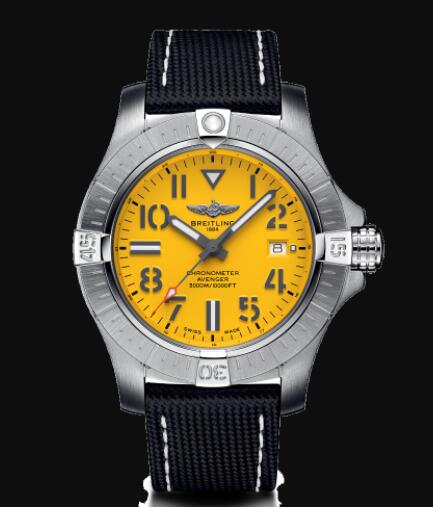 Review Replica Breitling Avenger Automatic 45 Seawolf Stainless Steel Yellow eComm Exclusive Watch A17319101I2X1 - Click Image to Close