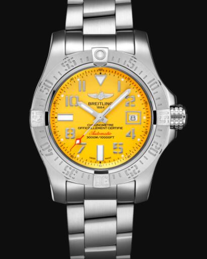 Review Breitling Avenger II Seawolf Stainless Steel - Yellow Replica Watch A17331101I1A1