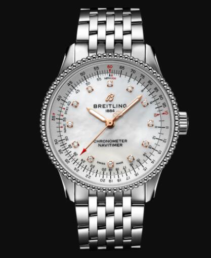 Review Breitling Navitimer Automatic 35 Stainless Steel - Mother-Of-Pearl Replica Watch A17395211A1A1
