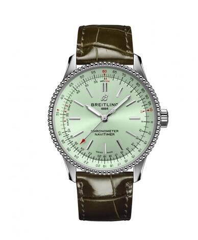 Review Breitling Navitimer 1 35 Automatic Stainless Steel Mint Green Alligator Folding Replica Watch A17395361L1P2