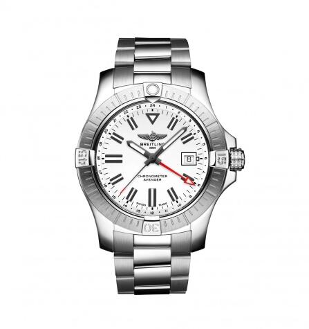 Review Copy Breitling Avenger Automatic GMT 43 Stainless Steel White Bracelet watch A32397101A1A1 - Click Image to Close