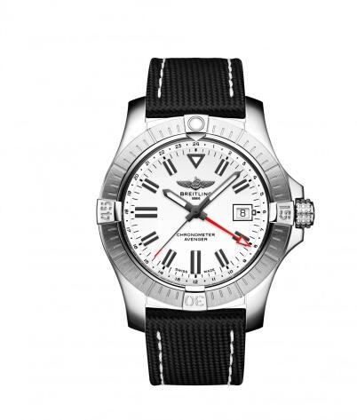 Review Copy Breitling Avenger Automatic GMT 43 Stainless Steel White Calf Pin watch A32397101A1X1 - Click Image to Close