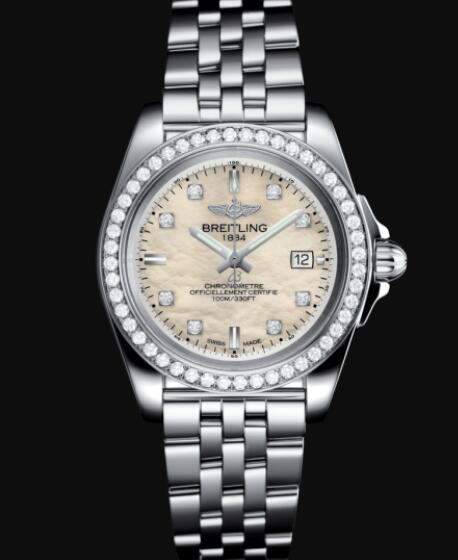 Review Replica Breitling Galactic 32 Sleek Stainless Steel - Mother-Of-Pearl Watch A71330531A1A1 - Click Image to Close