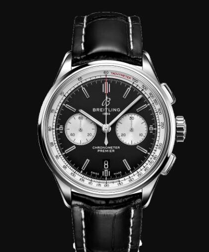 Review Replica Breitling Premier B01 Chronograph 42. Stainless Steel - Black Watch AB0118371B1P2 - Click Image to Close