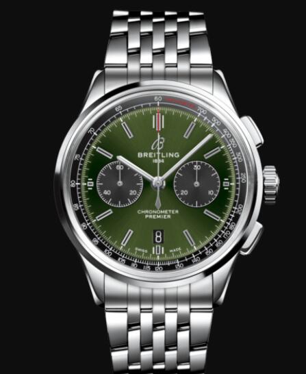 Review Replica Breitling Premier B01 Chronograph 42 Bentley British Racing Green Watch AB0118A11L1A1 - Click Image to Close